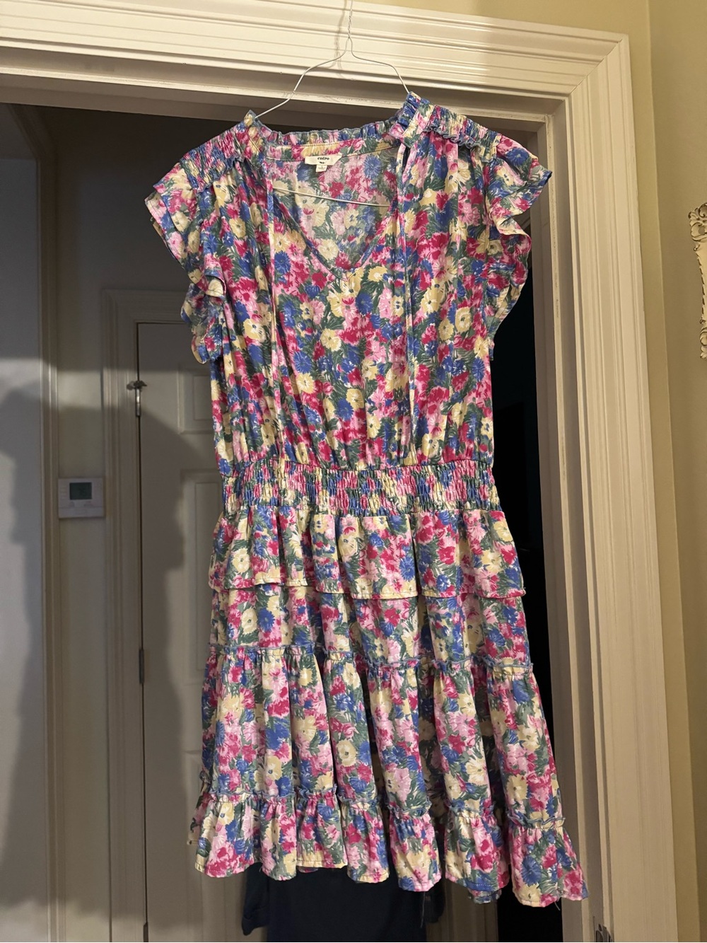 entro Floral Ruffle Tiered Mini Dress - Pink & Blue